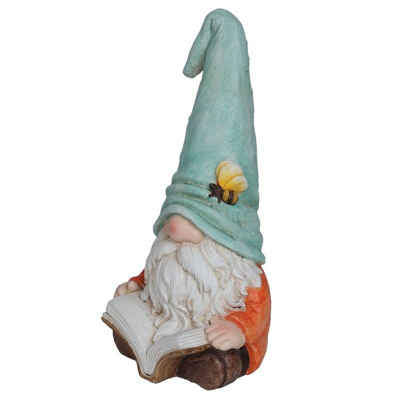 Alpine Corporation Gnome With Turquoise Hat Reading Book Décor: Ceramic Statue, Mythical Charm, Indoor/Outdoor Use