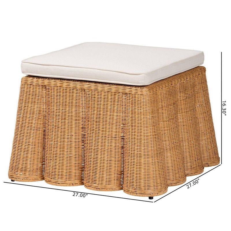 bali & pari Palm Scallop Rattan Ottoman Honey: Square Upholstered, No Assembly, Polyester, Plywood