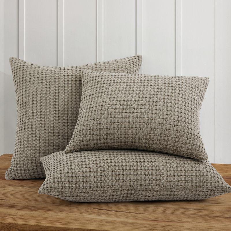 Taupe Cotton Waffle Square Decorative Pillow 20x20