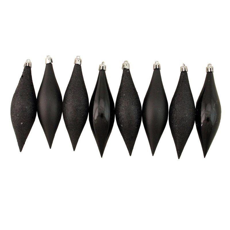 Jet Black Shatterproof 4-Finish Finial Drop Christmas Ornaments Set