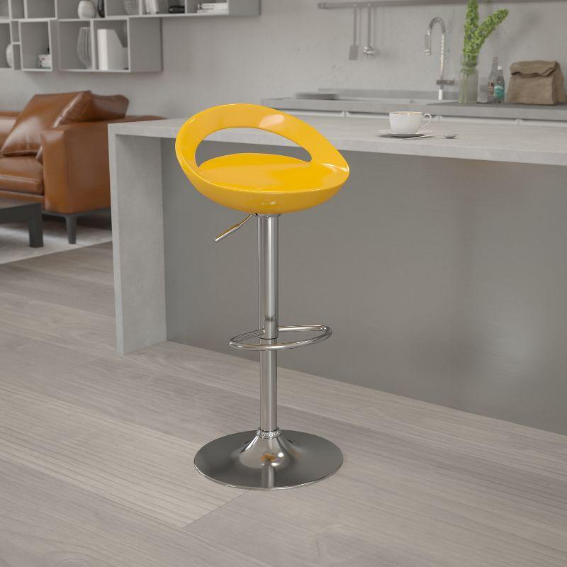 Flash Furniture Contemporary Yellow Plastic Adjustable Height Barstool with Rounded Cutout Back and Chrome Base