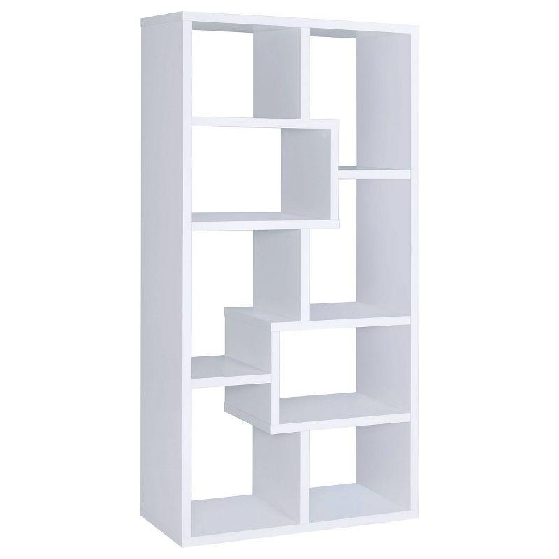 White Geometric 8-Shelf MDF Bookcase