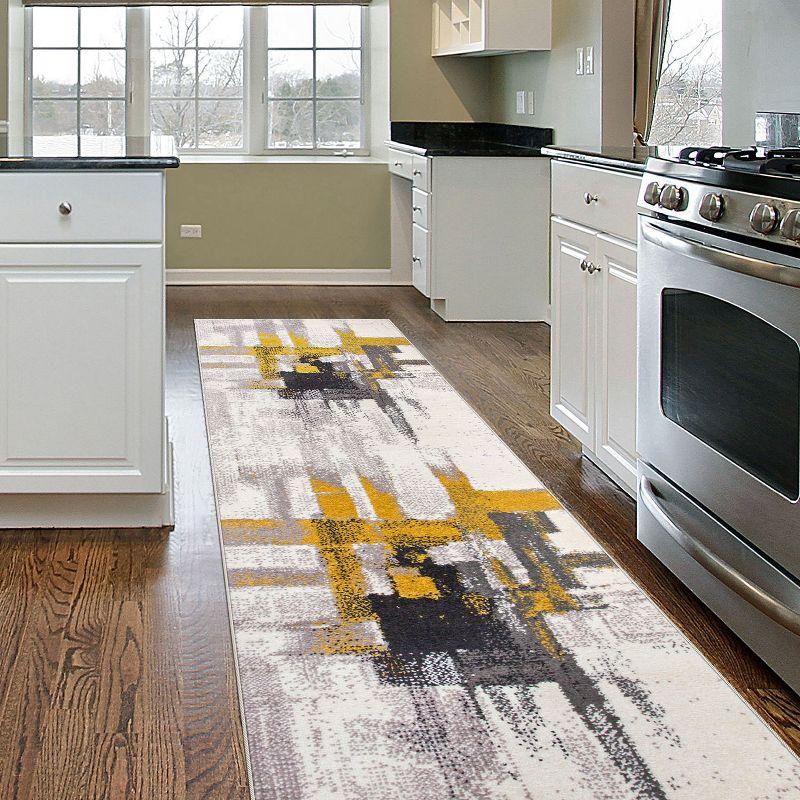 Elegant Gold 2' x 7' Contemporary Abstract Runner Rug