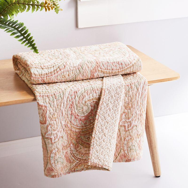 Spruce Coral Paisley Reversible Cotton Quilted Throw