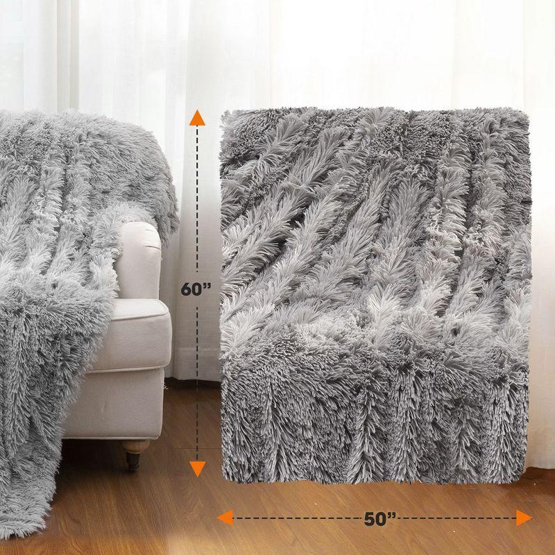 Cheer Collection Long Shaggy Hair Throw Blanket - Silver (50" x 60")