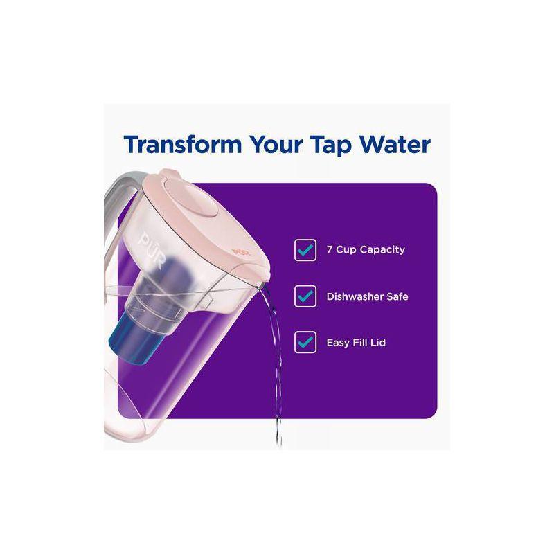 PUR 7 Cup Water Pitcher Filtration System Blush PPT700P: BPA-Free, Dishwasher-Safe, Filters Pesticides & Chlorine