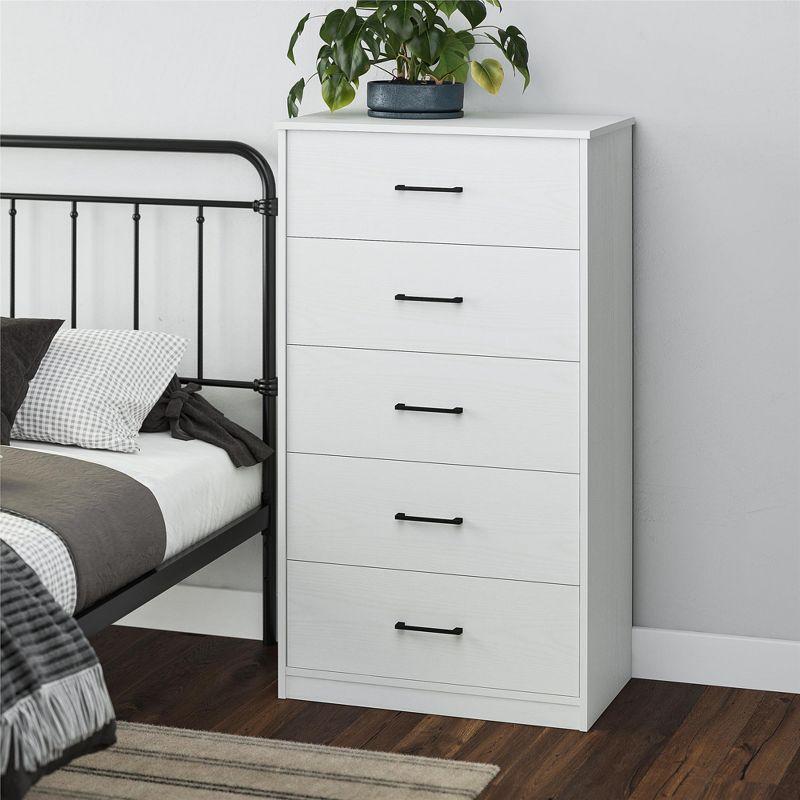 Ameriwood Home BrEZ Build Collection Pearce Tall 5 Drawer Dresser, White