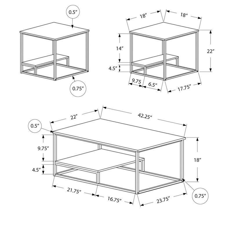 Monarch Specialties Table Set 3Pcs Set Coffee End Side Accent Living Room Metal Laminate Brown Black Contemporary Modern