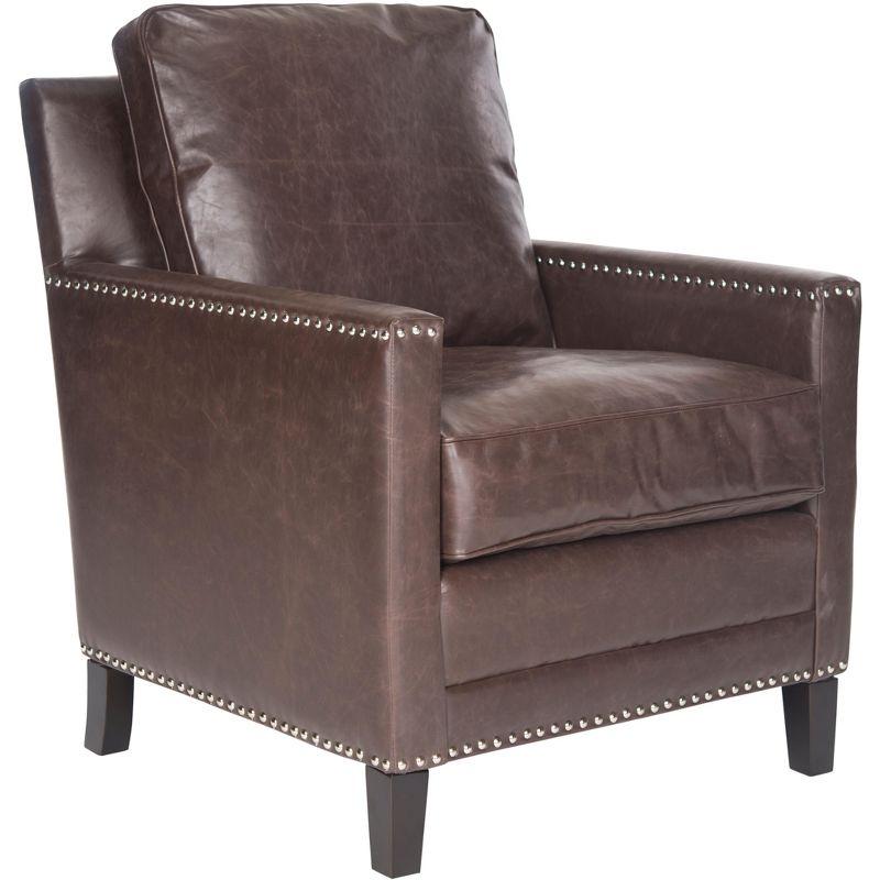 Espresso Birch Wood & Antique Brown Faux Leather Arm Chair