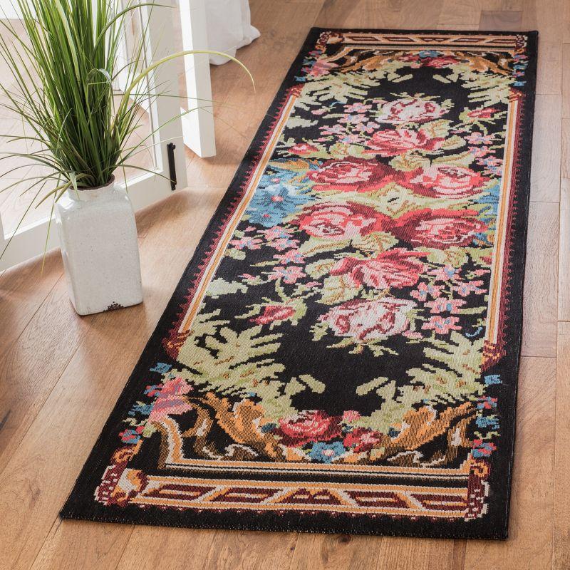 Elegant Vintage-Inspired 2'3" x 12' Black Synthetic Runner Rug