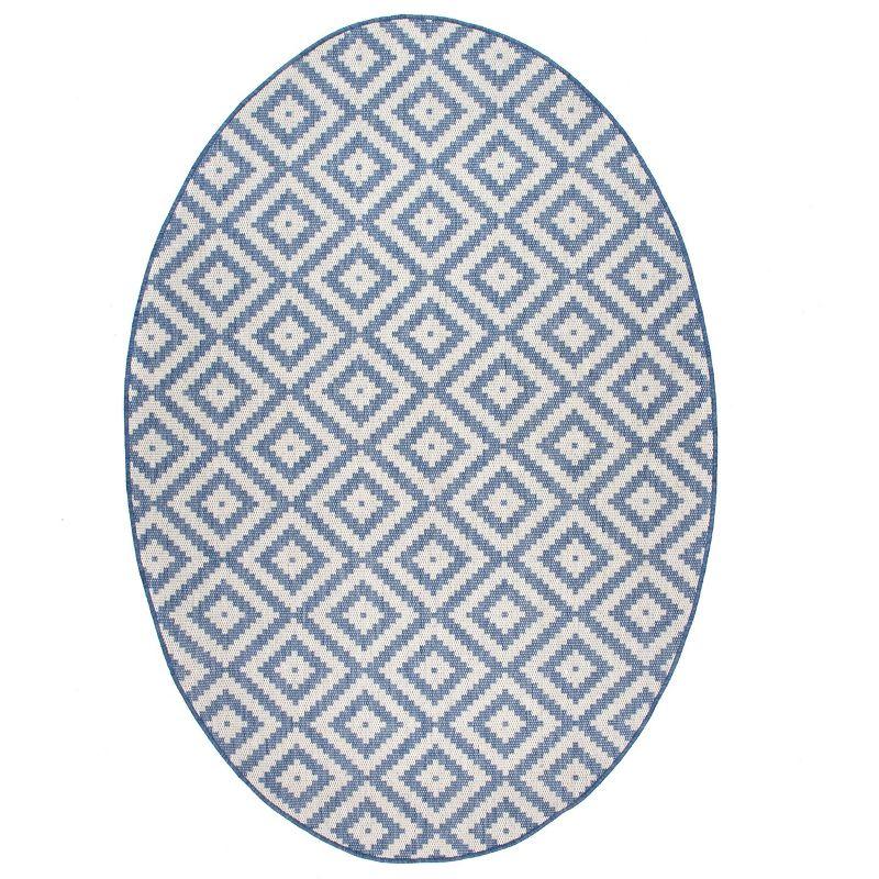 Nuloom Marybelle Geometric Oval 5x8 Indoor/Outdoor Area Rug for Living Room Patio Deck Front Porch Kitchen, Blue/Ivory