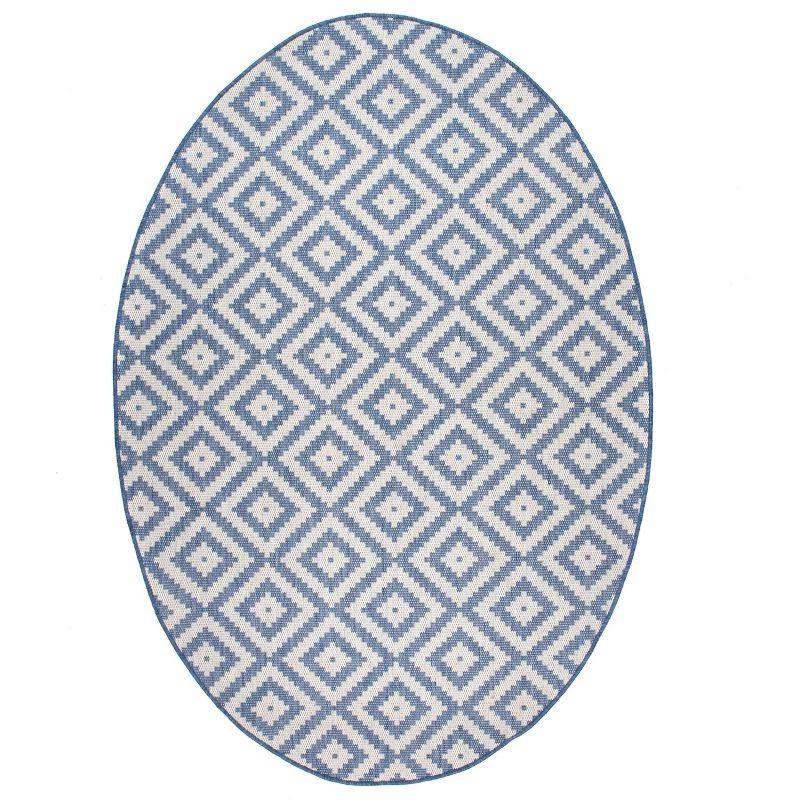 Reversible Blue Trellis Synthetic Oval Rug, 5' x 8', Easy Care