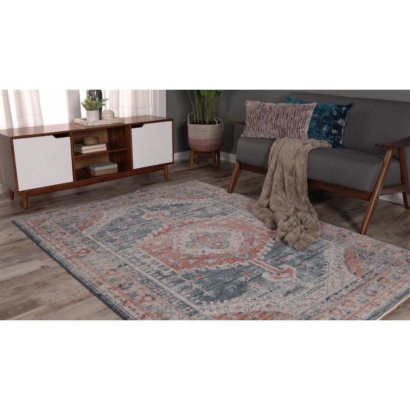 Regal Blue Medallion 4' x 6' Easy-Care Synthetic Area Rug