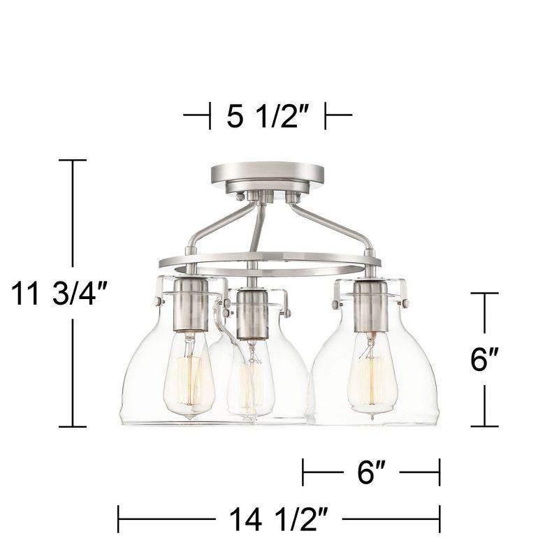 Possini Euro Design Bellis Modern Ceiling Light Semi Flush Mount Fixture 14 1/2" Wide Brushed Nickel 3-Light Clear Glass for Bedroom Kitchen Hallway