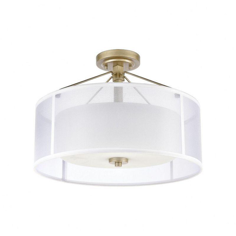 Aged Silver Frosted Glass Drum 3-Light Semi Flush Mount