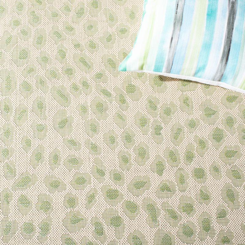 Beige and Green Spotted Synthetic Indoor/Outdoor Rug