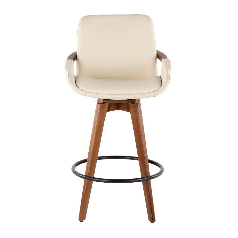 26" Cosmo Mid-Century Modern Counter Height Barstool Cream/Walnut - LumiSource: Padded, Faux Leather, Wood Legs