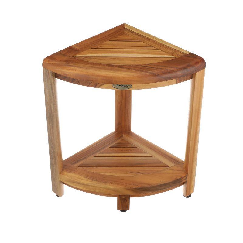 12" SnazzyCorner ED980 Wide Teak Shower Bench with Shelf - EcoDecors