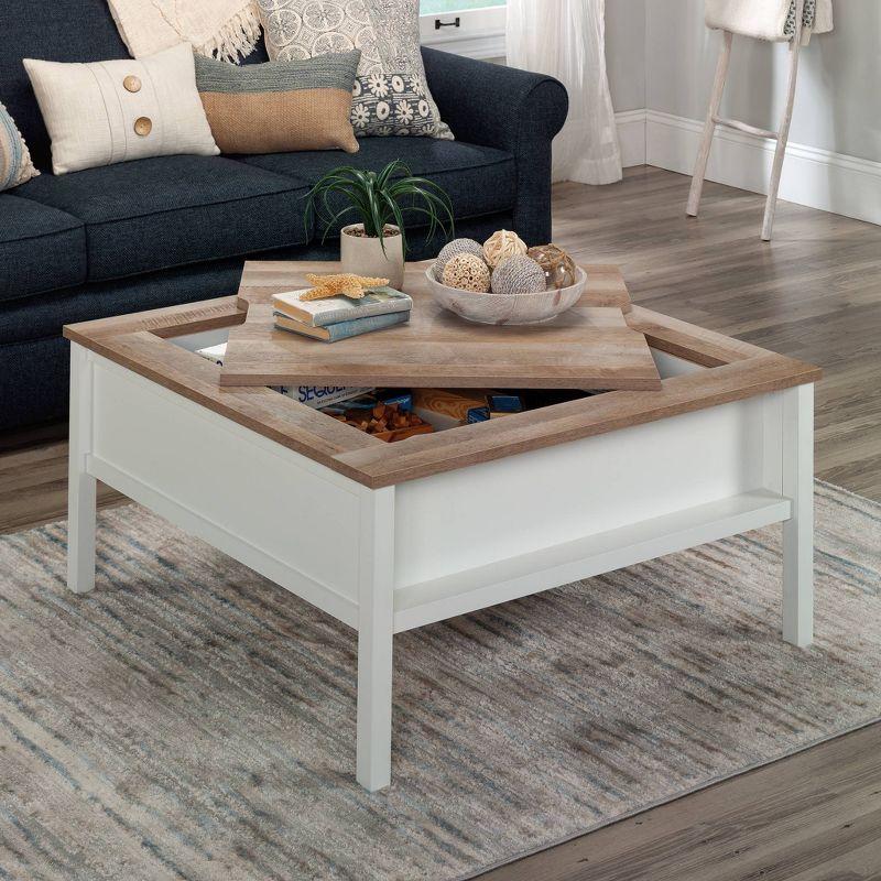 Cottage Road Gaming Coffee Table with Reversible Top Soft White - Sauder: Chess & Checkers, Adjustable Storage Shelf