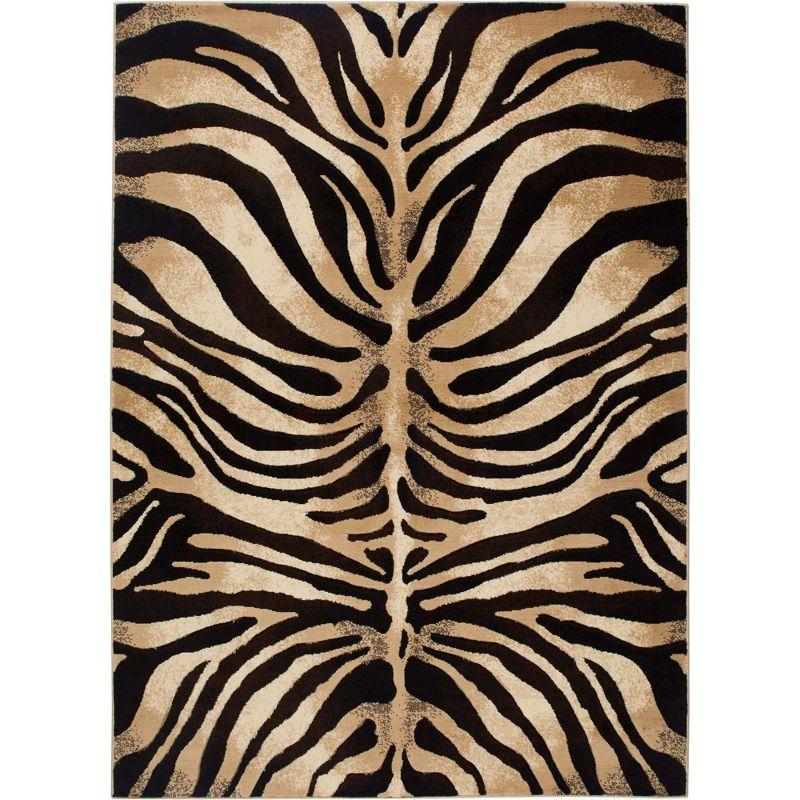 Fawn Black and Ivory Zebra Print Area Rug