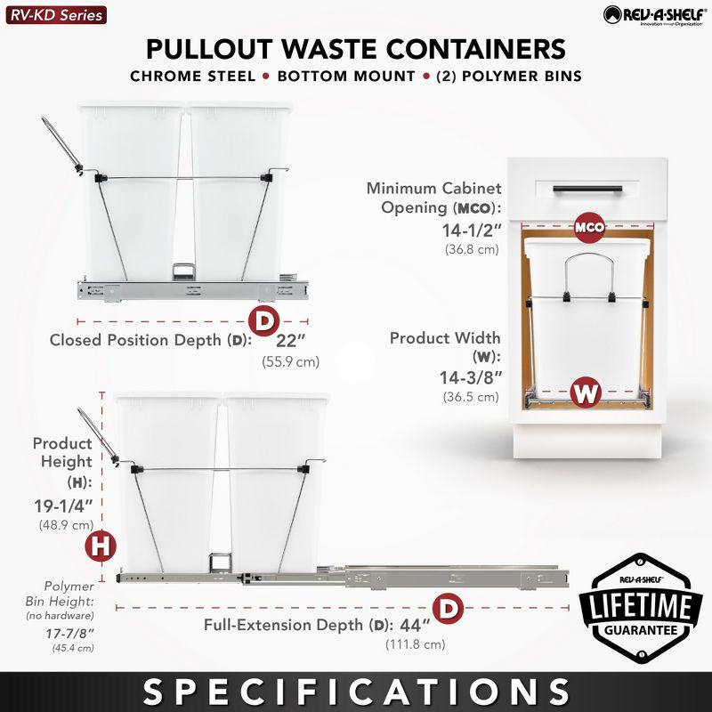 Rev-A-Shelf RV-18KD Series 35-Quart Kitchen Cabinet Pullout Waste Container