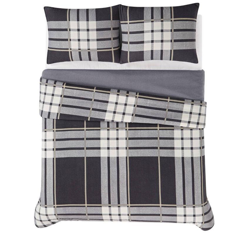 Milo Plaid Flannel Comforter Set Gray - Truly Soft