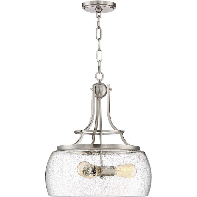 Franklin Iron Works Charleston Satin Nickel Pendant Chandelier 16" Wide Modern Seeded Clear Glass 3-Light LED Fixture for Dining Room Kitchen Island