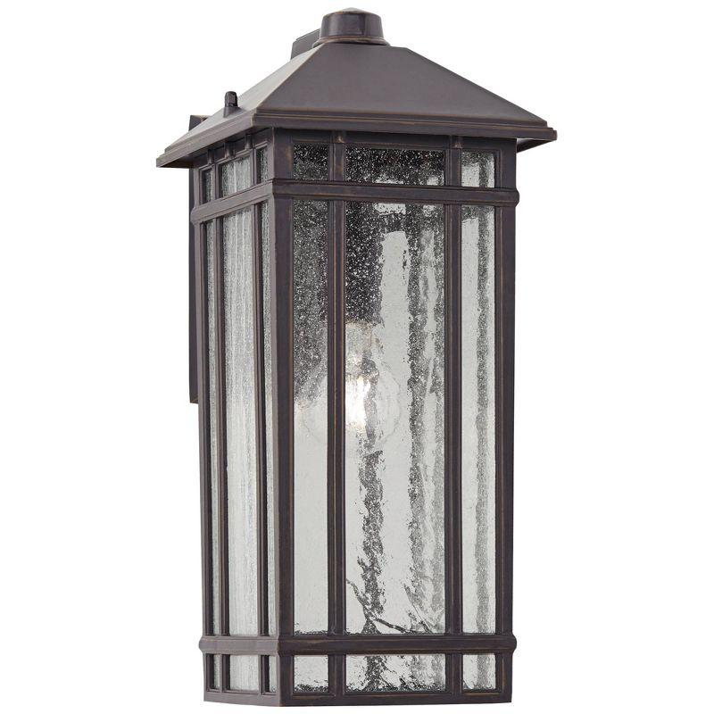 Kathy Ireland Art Deco Outdoor Wall Light Fixture Rubbed Bronze 16 1/2" High Seedy Glass Panels for Exterior House Porch Patio