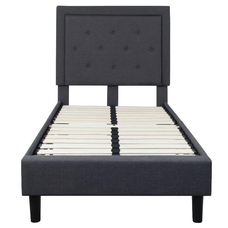 Flash Furniture Roxbury Twin Size Tufted Upholstered Platform Bed in Dark Gray Fabric