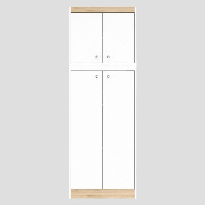 4 Doors Kitchen Storage Cabinet White/Oak - Inval: Modern Pantry with Adjustable Shelves