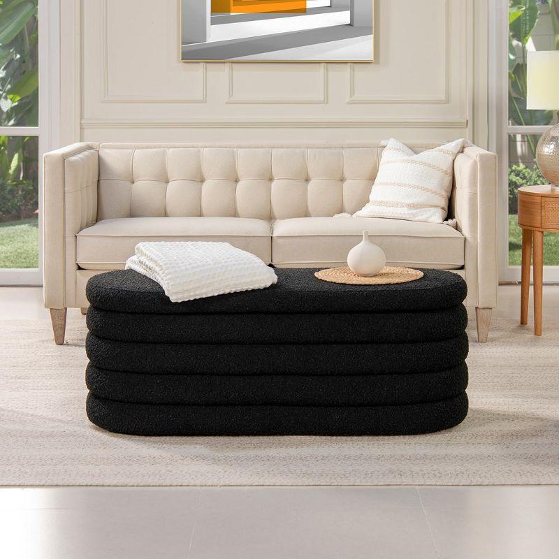 Everly Quinn Boucle Upholstered Storage Bench