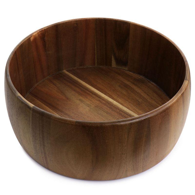 Elite 3 Piece Acacia Wood Salad Bowl And Spoon Set In Brown