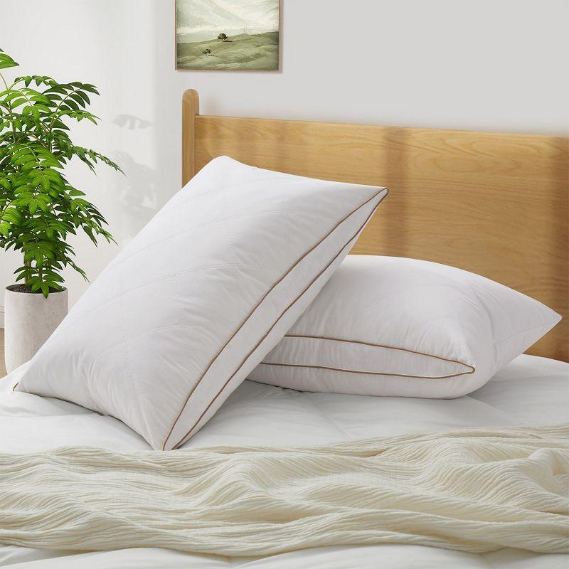 Peace Nest Medium Firm Goose Feather Down Pillow with Gusset, Medium Neck Support for Stomach, Side and Back Sleepers