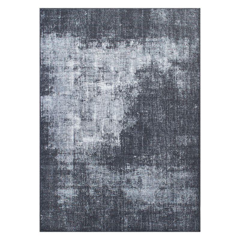 Gray Abstract Flat Woven Washable Synthetic Area Rug 5' x 7'