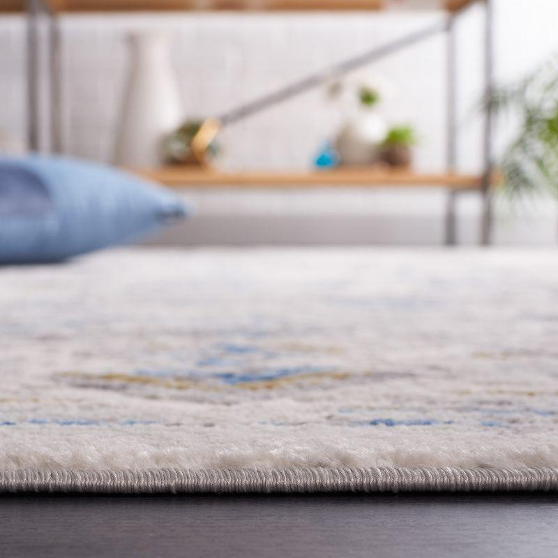 Beige and Light Blue Synthetic Square Area Rug