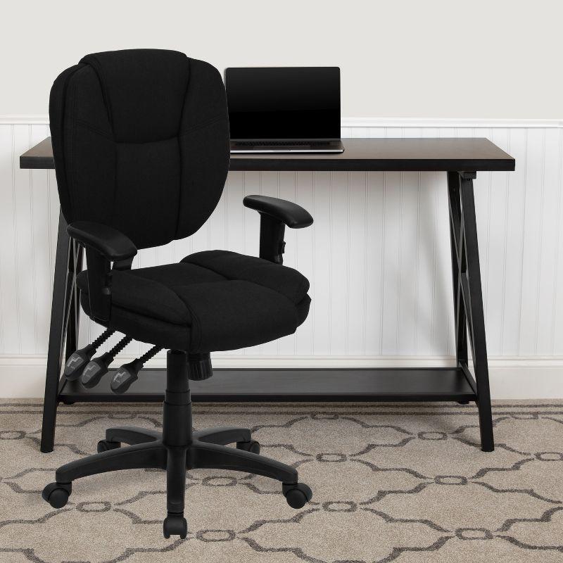 Ergonomic Black Fabric Mid Back Swivel Task Chair with Adjustable Arms