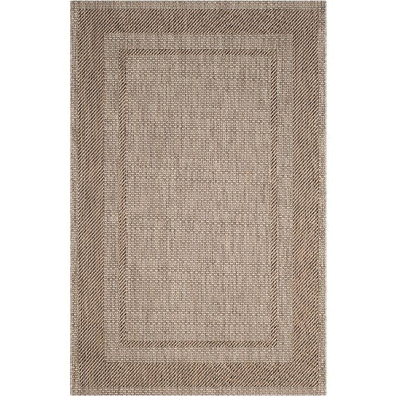 Beige & Brown Round Synthetic 47" Indoor/Outdoor Area Rug