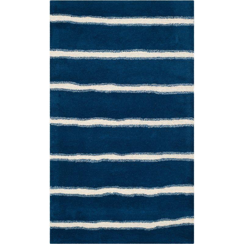 Handcrafted Tufted Wool-Viscose Blend Striped Area Rug in Navy Blue