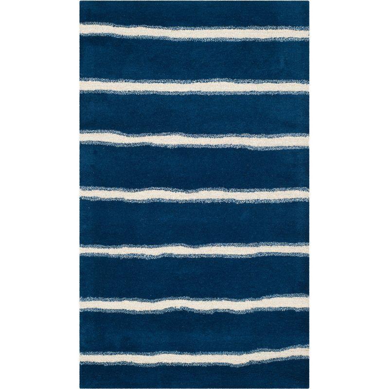 Martha Stewart Chalk Stripe - MSR3617 - Indoor Hand Tufted Area Rugs - Wrought Iron/Navy - 3'x5'