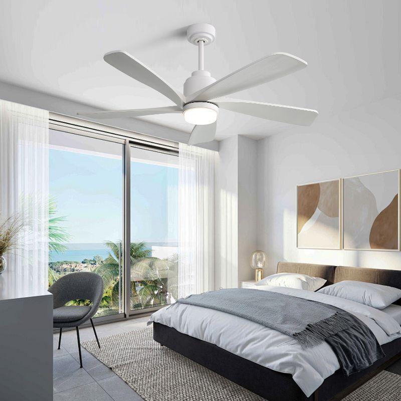 52'' White and Light-Wood Ceiling Fan with LED Light and Remote