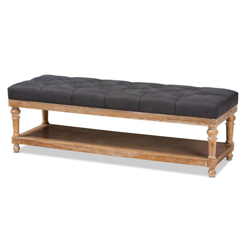 Linda Linen Upholstered Storage Bench with Shelf - Baxton Studio: Bedroom Accent Furniture