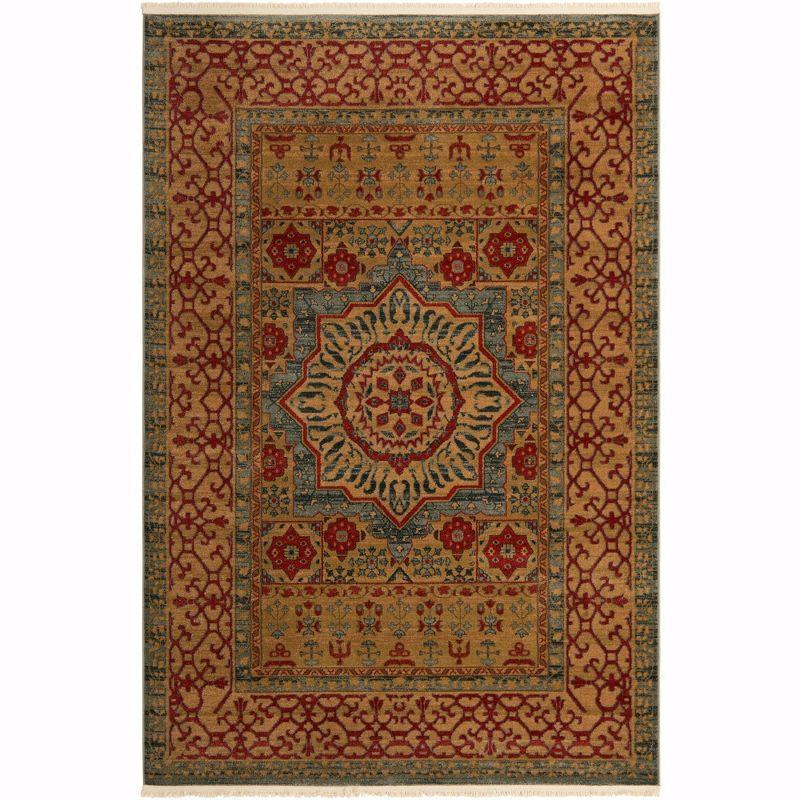 Light Blue and Red Synthetic 6' x 9' Traditional Area Rug