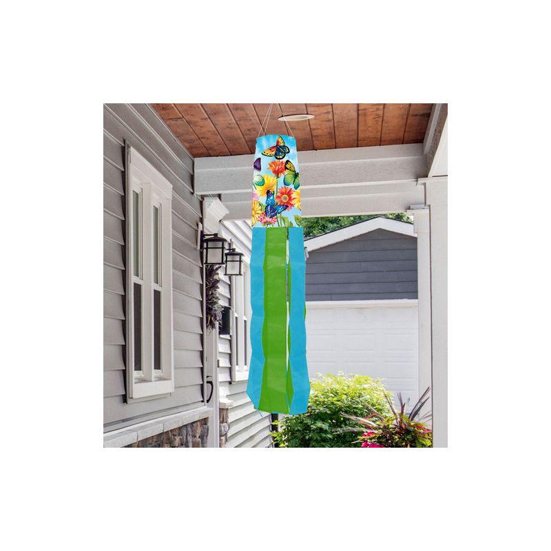 Spring Fluttering Butterflies Polyester Windsock with Green and Blue Tails