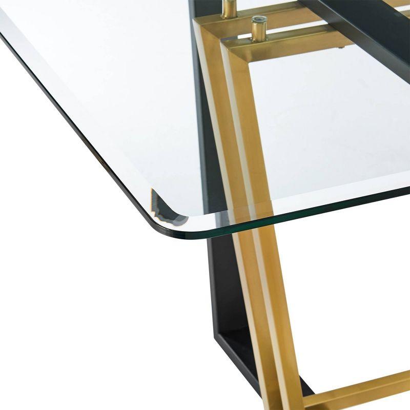 Armen Living Kai Rectangular Stainless Steel and Base with Glass Tabletop Dining Table Gold/Black