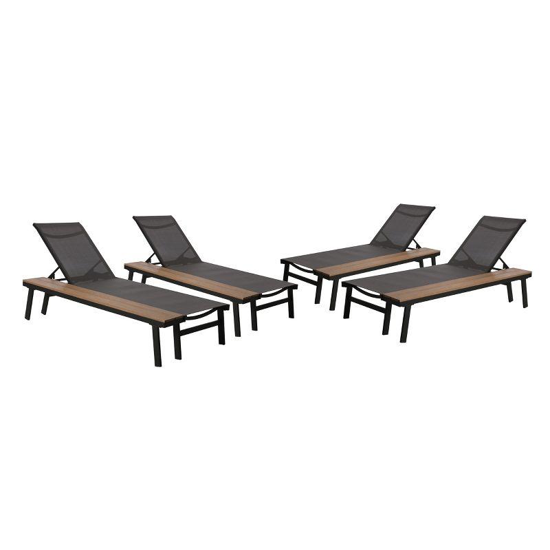Union Rustic Absinthe Outdoor Metal Chaise Lounge Set with Table (Set of 4)