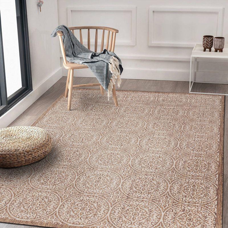 World Rug Gallery Transitional Floral Circles Textured Flat Weave Indoor/Outdoor Area Rug - BROWN 7'10"X10'