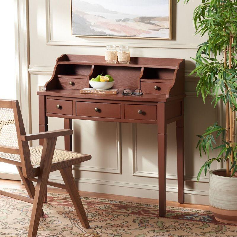 Transitional Henna Brown Wood Writing Desk with Hutch and Drawers