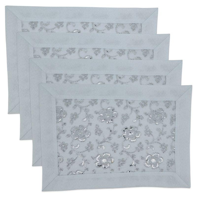 Saro Éloise Collection Polyester Embroidered Rectangle Placemat (Set of 4)