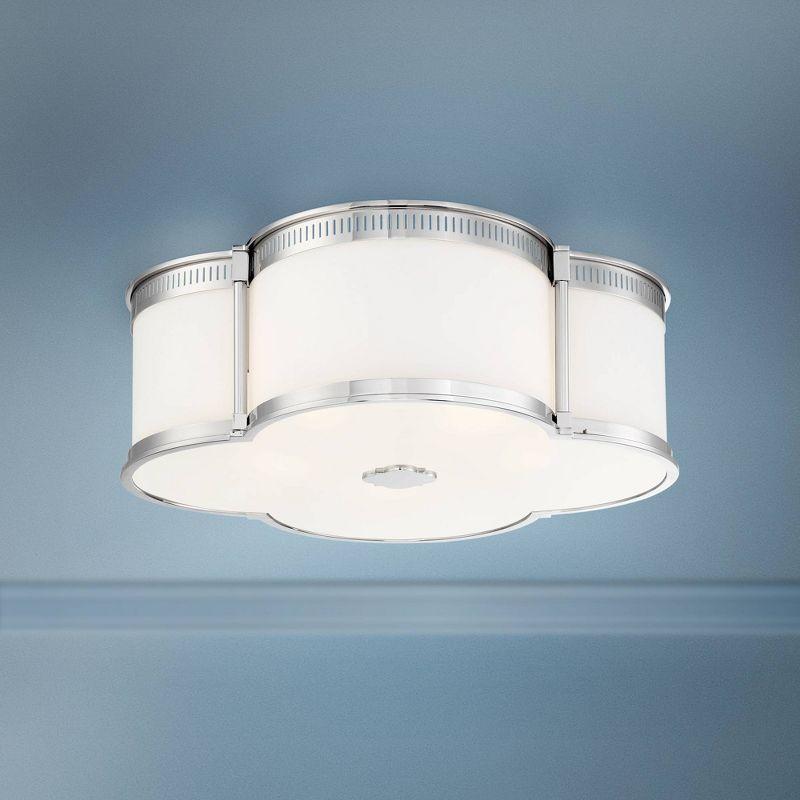 Minka Lavery Modern Ceiling Light Flush Mount Fixture 22" Polished Nickel Dimmable LED Etched White Glass for Bedroom Kitchen Home