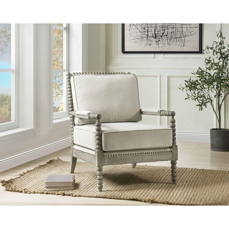 Beige and Gray Oak Velvet Accent Chair with Wood Frame